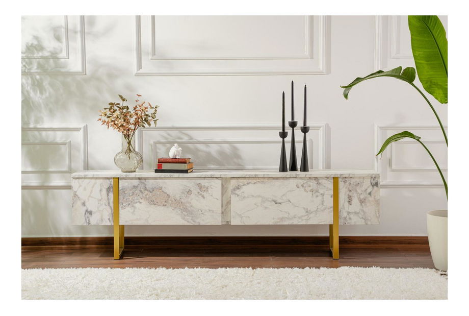 TV skříňka Seronitta (Mramor + zlatá)