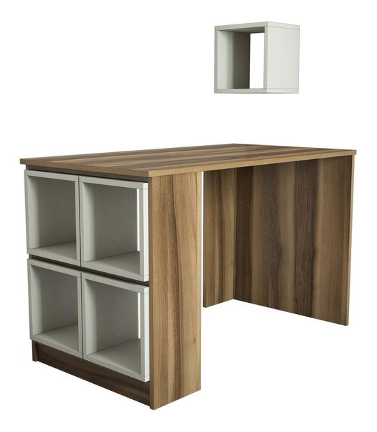 PC stolek s policí Blanchet (ořech + krémová)