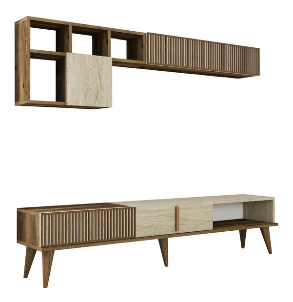 Obývací stěna Millano (ořech + travertin)