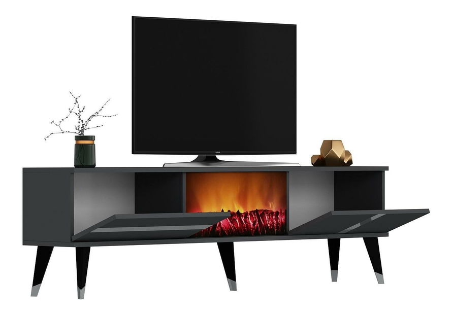 TV stolek/skříňka s krbem Vekika 3 (antracit + stříbrná)