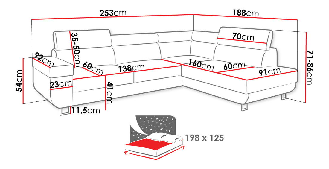 Rohová sedací souprava s nastavitelnými opěrkami hlavy Jelara (L) (ekokůže soft 017 + lux 05)