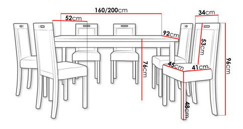 Rozkládací jídelní stůl se 6 židlemi Asiduo AL3 (bílá + světle béžová)