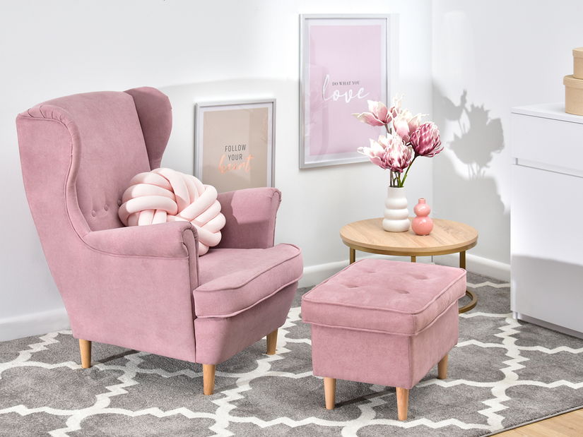 Taburetka Muriera (pudrová + ořech)