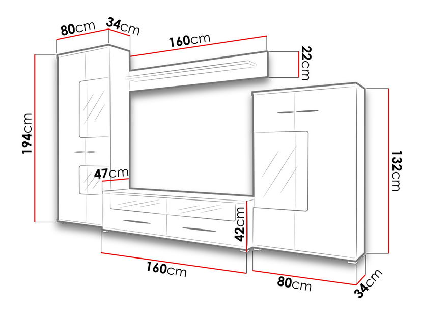 Obývací stěna Solange III (dub monument + bílý lesk)