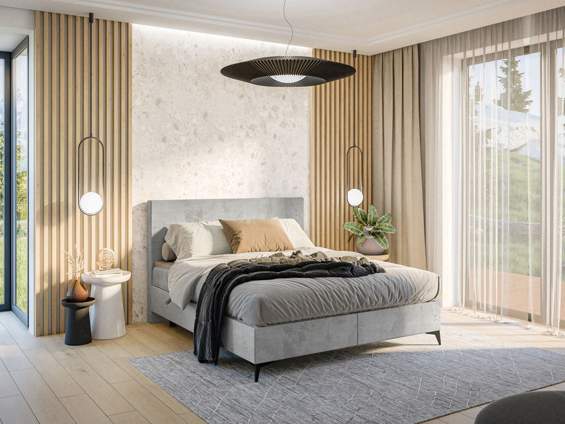 Jednolůžková boxspring postel 120 cm Ricky (šedá) (s matrací a úl. prostorem)