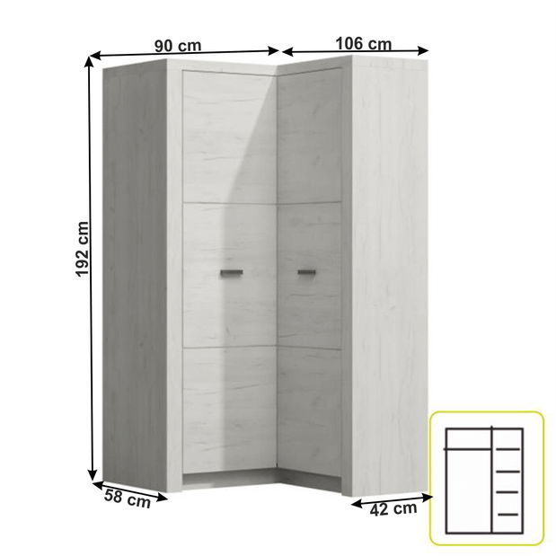 Rohová šatní skříň Inneas 14L (jasan bílý)