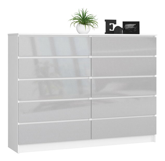 Komoda Kurtinaitis 10SZ (bílá + kovový lesk)