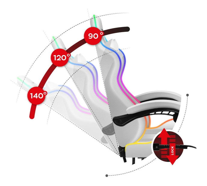 Herní křeslo Fusion 4.7 (bílá + vícebarevná) (s LED osvětlením)