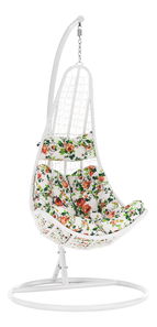 Závěsné křeslo Kolta (bílá + vzor květiny)