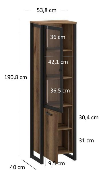 Vitrína Marni 1D1W (dub dělano tmavý)
