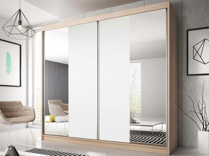 Šatní skříň Mebur 38 200 (dub sonoma + bílá + zrcadlo)