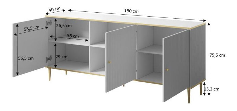 Komoda Ginette (černá + přírodní dřevo + zlatá)