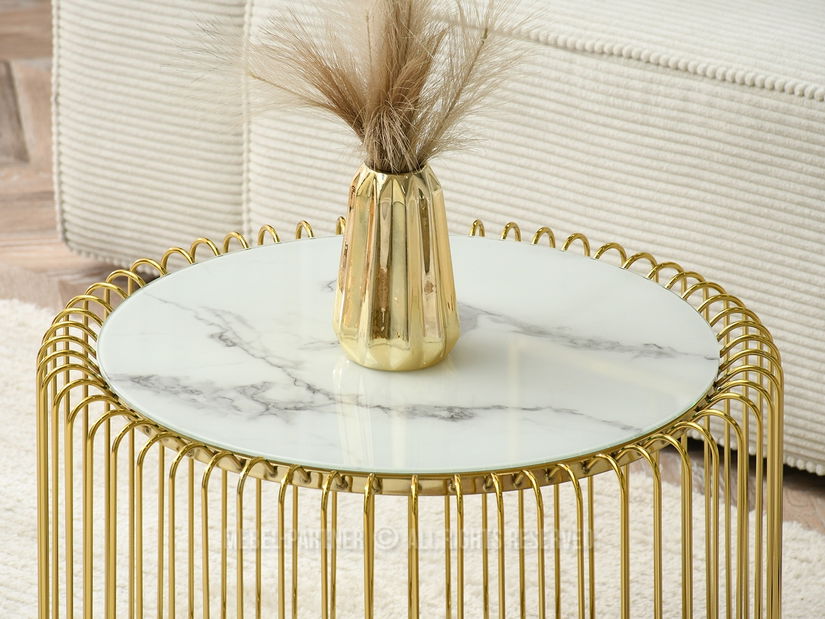 Konferenční stolek Nils M (bílý mramor + zlatá)