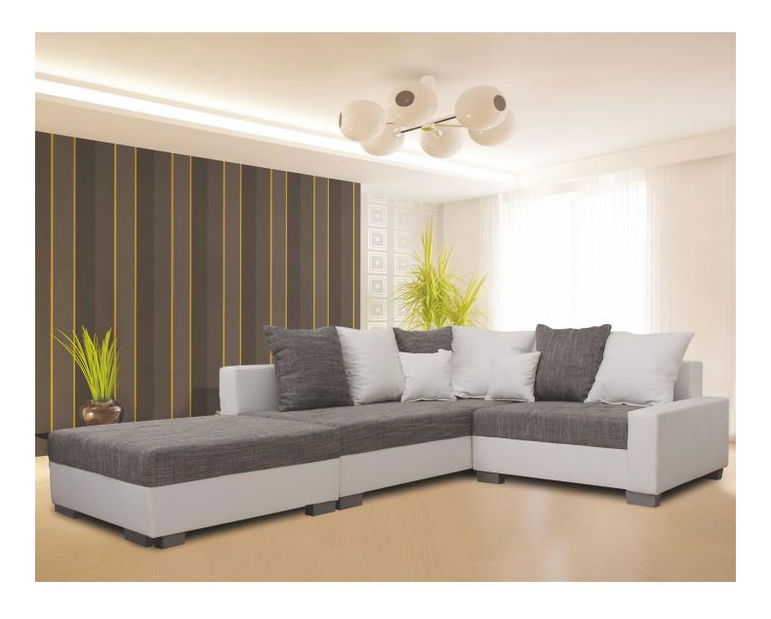 Rohová sedací souprava Pitton New bílá + šedá (L) (s taburetem)