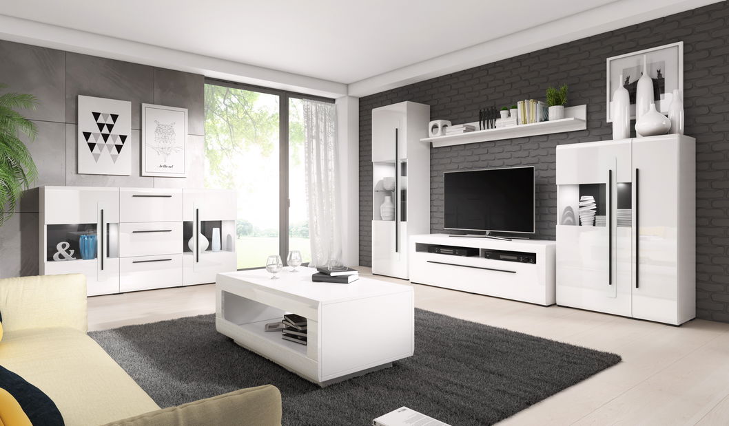 Vitrína Tashia 42 (bílá + vysoký lesk bílý)