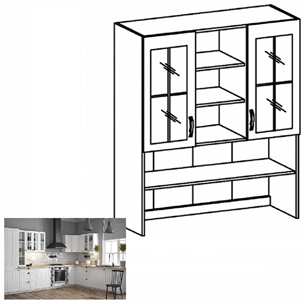 Horní kuchyňská skříňka se sklem K120 Provense (bílá + sosna andersen)