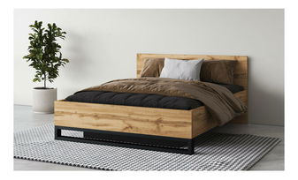 Manželská postel Helles 140 (dub wotan + černá) (s roštem) (s úložným prostorem)