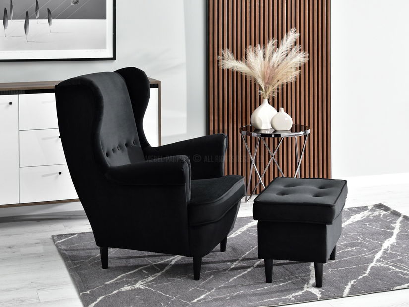 Křeslo ušák Margis (černá + bílá)