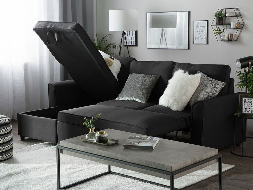 Rohová sedací souprava Närpes (černá) (s úl. prostorem) (L)