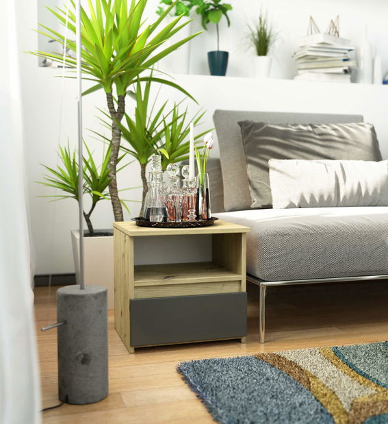 Noční stolek Crispian (dub artisan + šedá)