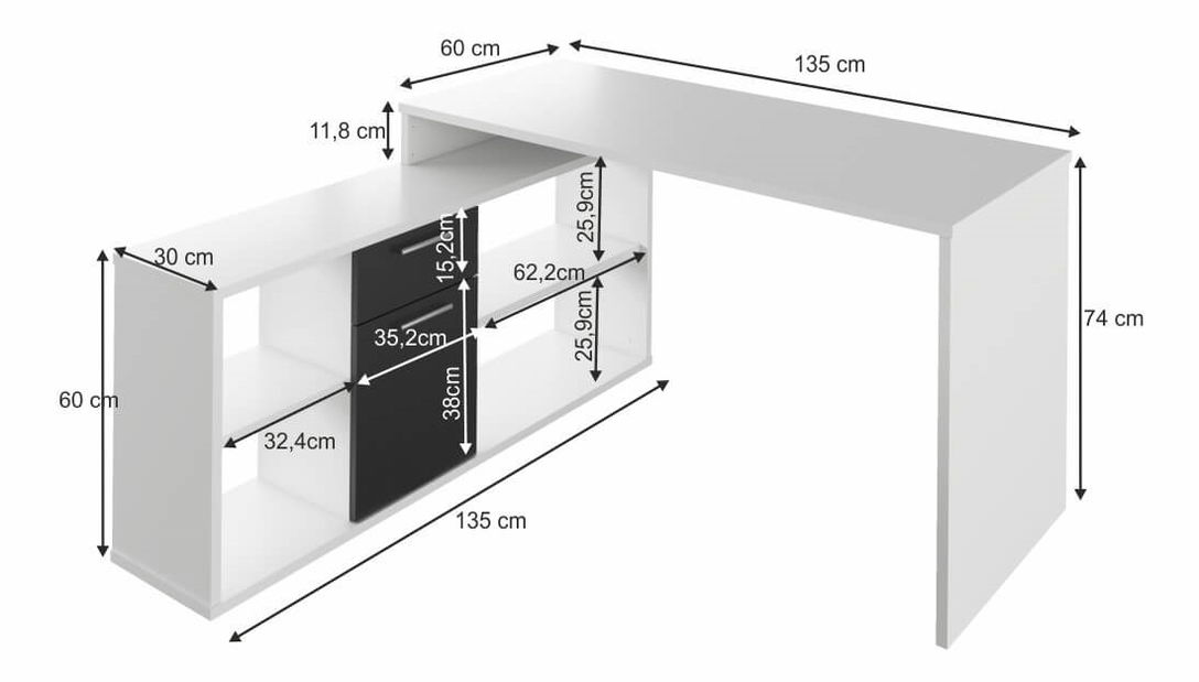 PC stolek Norrix (bílá + černá)