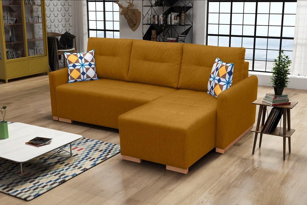 Rohová sedací souprava Xuan (hořčicová) (P)