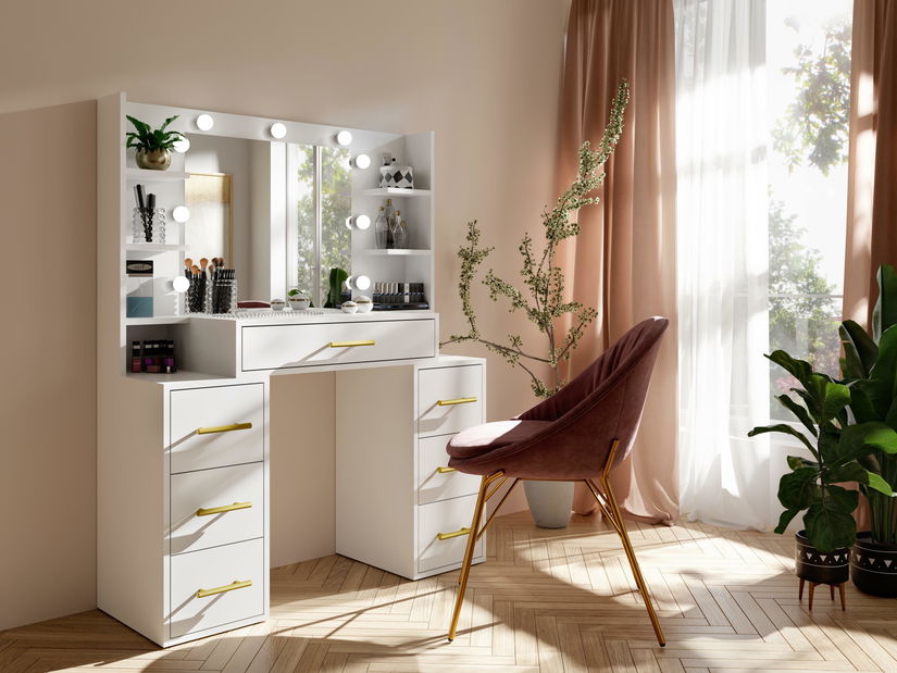 Toaletní stolek Bronetta 1 (bílá) (se zrcadlem) (s LED osvětlením)