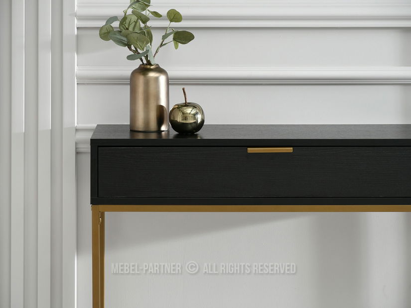 Konzolový stolek Norma M (černé dřevo + zlatá)
