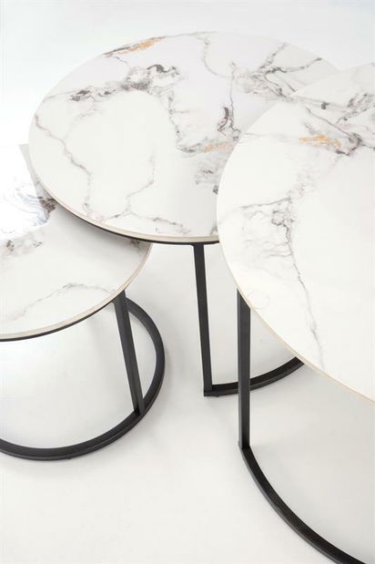 Set 3 ks. konferenčních stolků Golda (bílý mramor + černá)