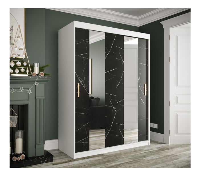 Šatní skříň 150 cm Marbelo P (matná bílá + černý mramor)