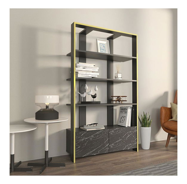 Regál Eleanoretta (mramor černý + černá + zlatá)