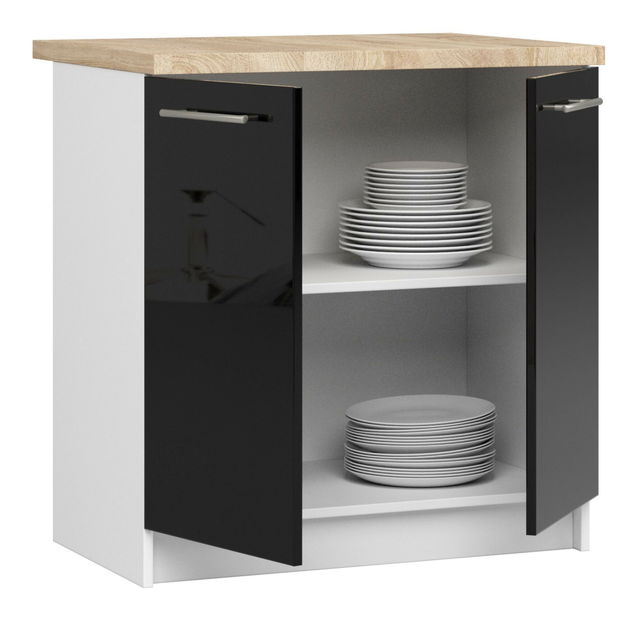 Dolní kuchyňská skříňka Ozara S80 2D (bílá + černý lesk)