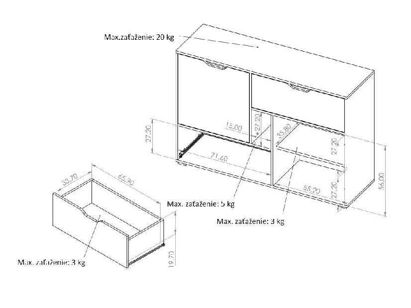 Komoda Iweta K2D2SZ (grafit + bílá matná + dub artisan)