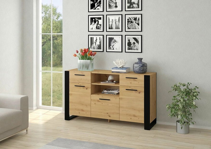 Komoda Nulakka C (dub artisan + matná černá)