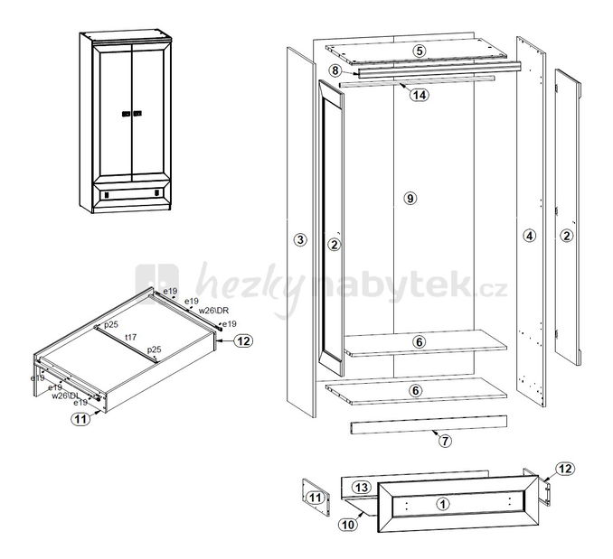 Šatní skříň BRW Bigger SZF2D1S/90