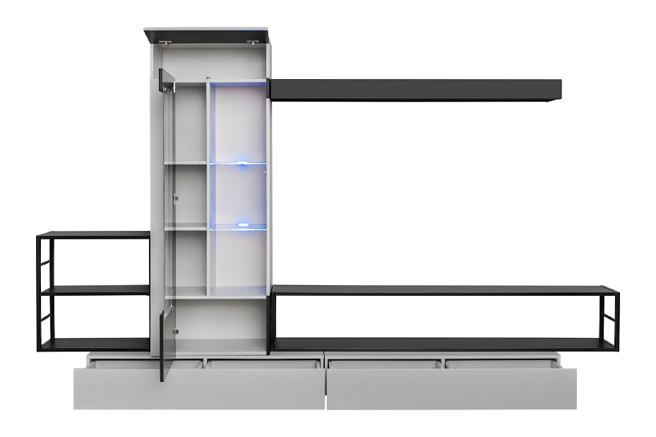 Obývací stěna Regine 20 PGS RB (perlově šedá + černá) (s osvetlením)