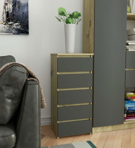 Komoda Cipriano III (dub artisan + šedá)