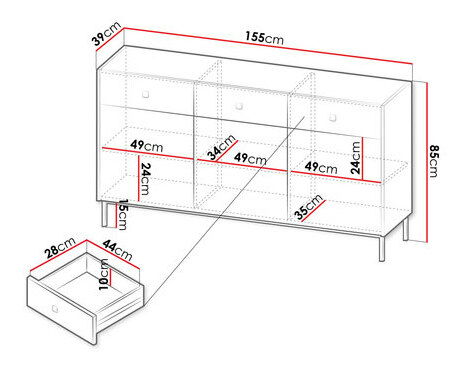Komoda Probazzo 3D3SZ (bílá + zlatá)