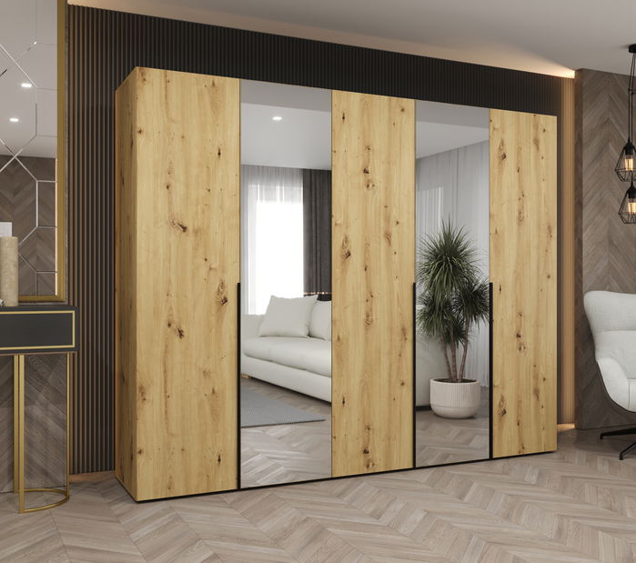 Šatní skříň 250 cm Alice 2 (dub artisan + černá)