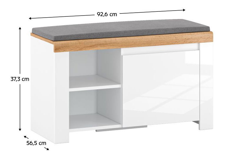 Botník (skříňka na boty) Valgo 1D (extra vysoký lesk bílý + dub wotan)