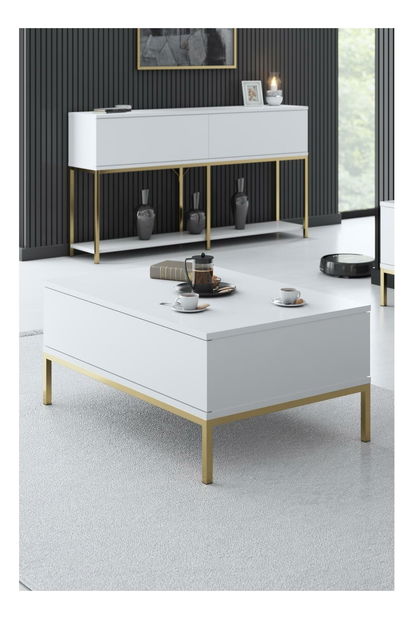 Konferenční stolek Lurde (bílá + zlatá)