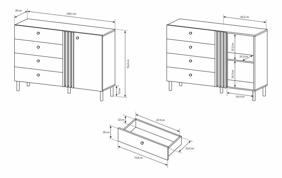 Komoda Dalde D4S (dub craft zlatý + antracit)
