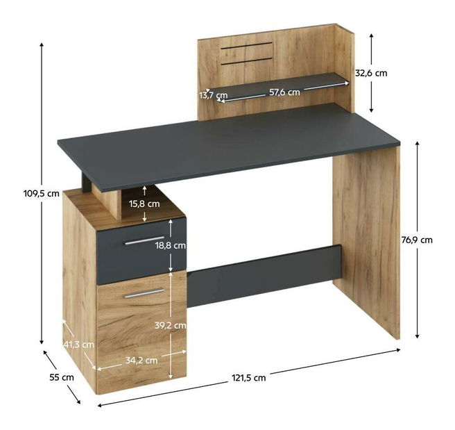 PC stolek Potentes (dub artisan + grafit)
