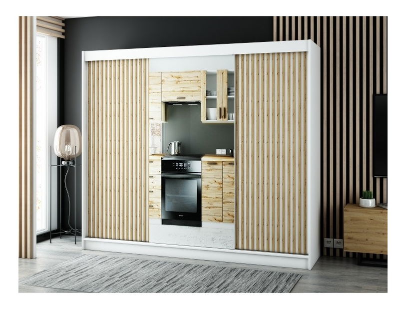 Šatní skříň 250 cm Ladonna 2 (bilá matná) (se zrcadlem)