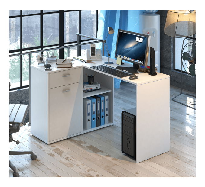 Rohový PC stolek Kalimoro (bílá)