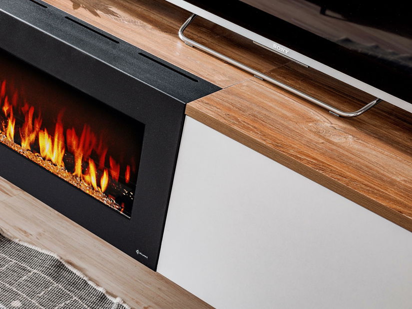 Tv stolek/skříňka Dalton (dub sterling + bílá matná) (s bio krbem)