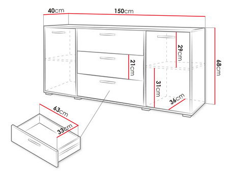 Komoda Ikinra (dub wotan + lesk bílý)