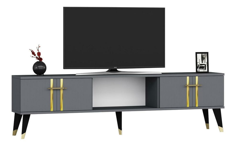 TV stolek/skříňka Pebine 2 (antracit + zlatá)