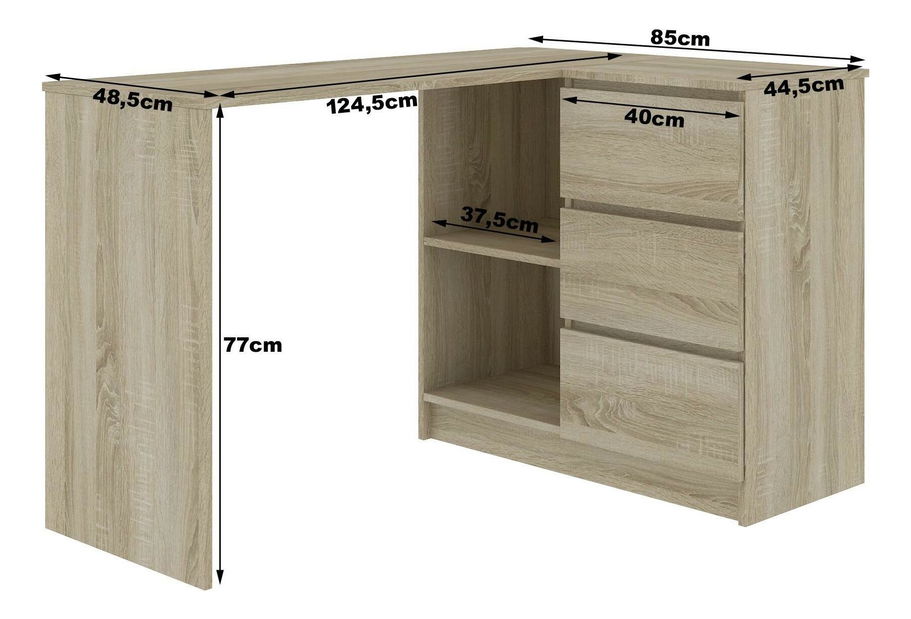 Rohový PC stolek Bodhi (dub sonoma + bílá) (P) *výprodej