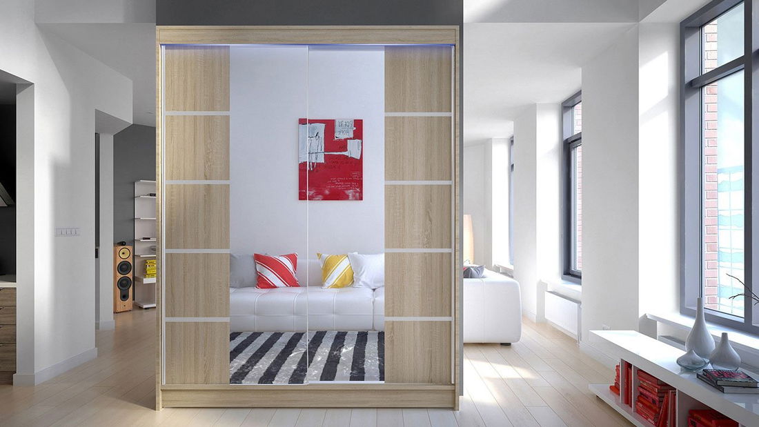 Šatní skříň Bianca II (bílá + zrcadlo)